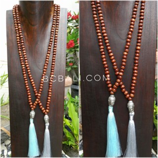 2color mala wooden bead  brown color necklace tassels buddha prayer